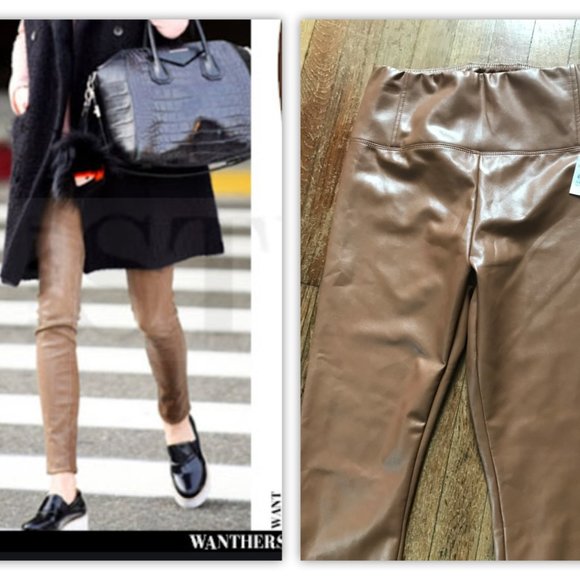 NWT Tibi Brown Faux Leather Leggings High Waist - Picture 3 of 16